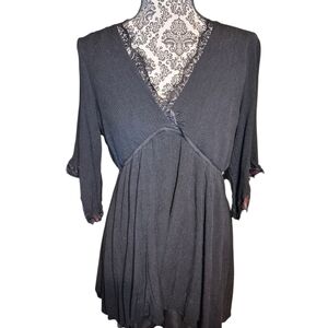 Charlotte Russe Black Boho Lace Trim Blouse